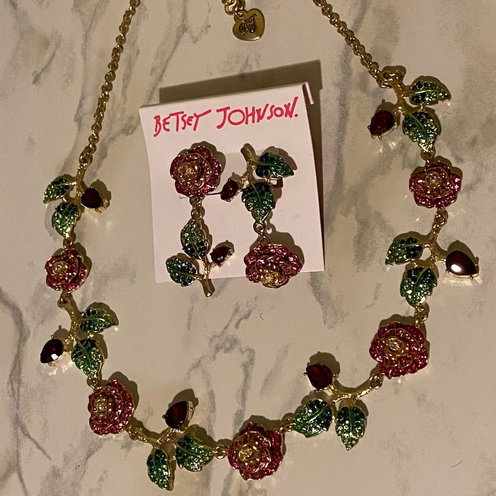 rose necklace earrings set betsey Johnson